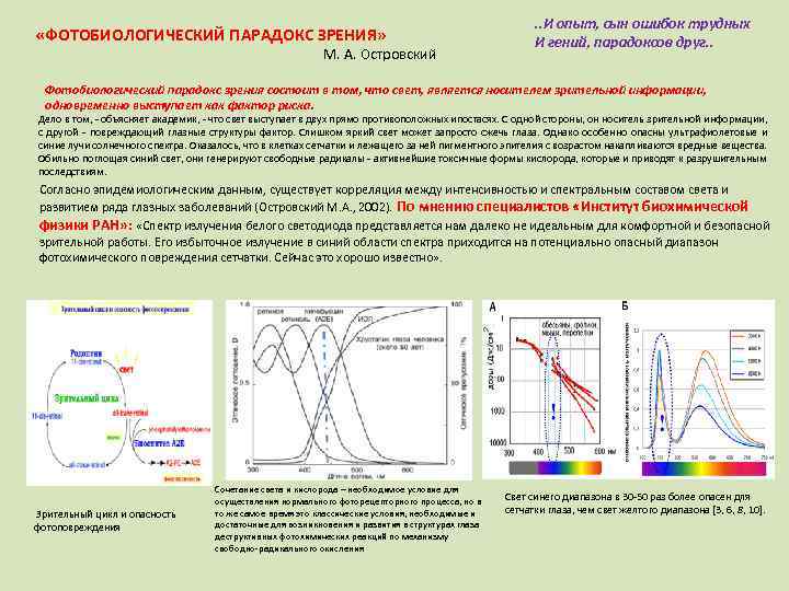  «ФОТОБИОЛОГИЧЕСКИЙ ПАРАДОКС ЗРЕНИЯ» М. А. Островский . . И опыт, сын ошибок трудных