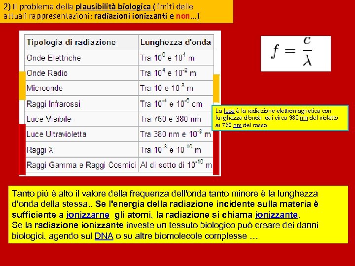 2) Il problema della plausibilità biologica (limiti delle attuali rappresentazioni: radiazionizzanti e non…) La