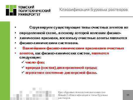 Классификация Буровых растворов • • • Сгруппируем существующие типы очистных агентов по определенной схеме,