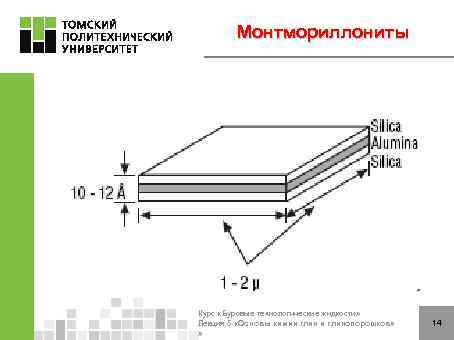 Монтмориллониты Курс «Буровые технологические жидкости» Лекция 5 «Основы химии глинопорошков» » 14 