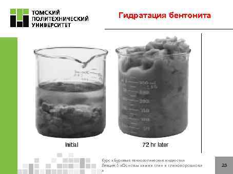 Гидратация бентонита Глины Монтмориллонит Иллит Каолинит Аттапульгит Катионообменная емкость Мг-экв / 100 г 70