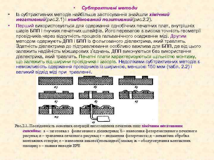  • • • Субтрактивні методи Із субтрактивних методів найбільше застосування знайшли хімічний негативний(рис.