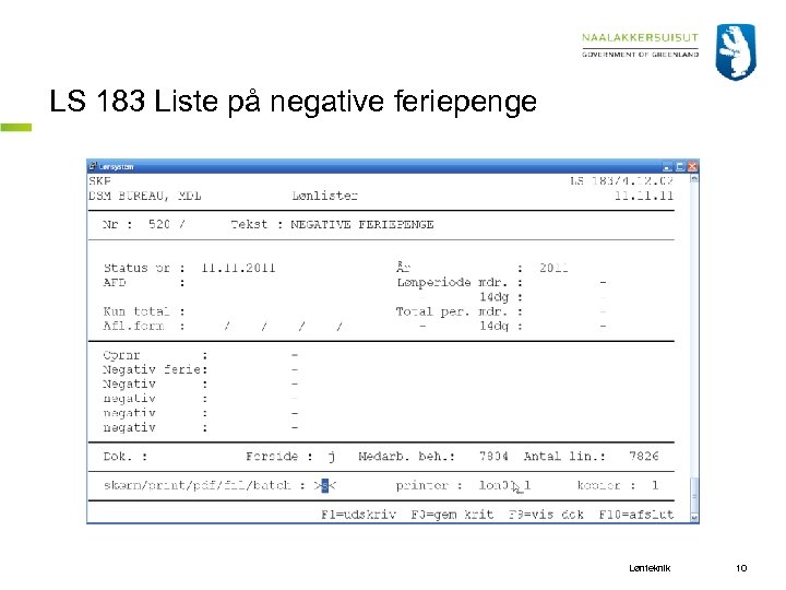 LS 183 Liste på negative feriepenge Lønteknik 10 