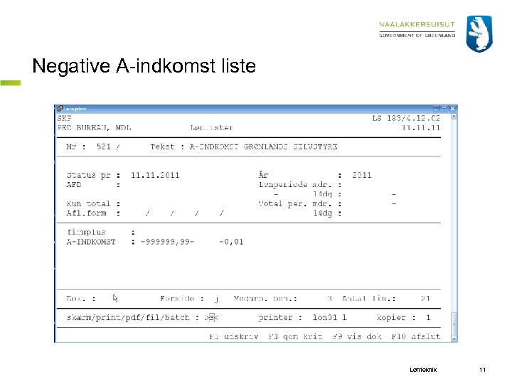 Negative A indkomst liste Lønteknik 11 