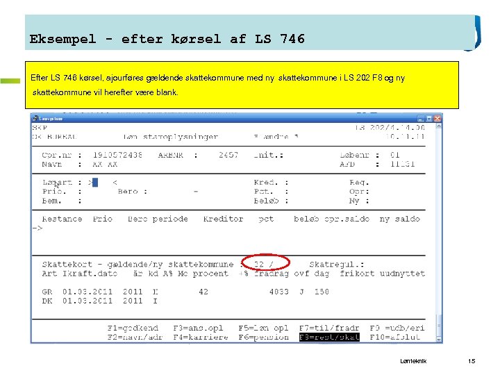 Eksempel - efter kørsel af LS 746 Efter LS 746 kørsel, ajourføres gældende skattekommune