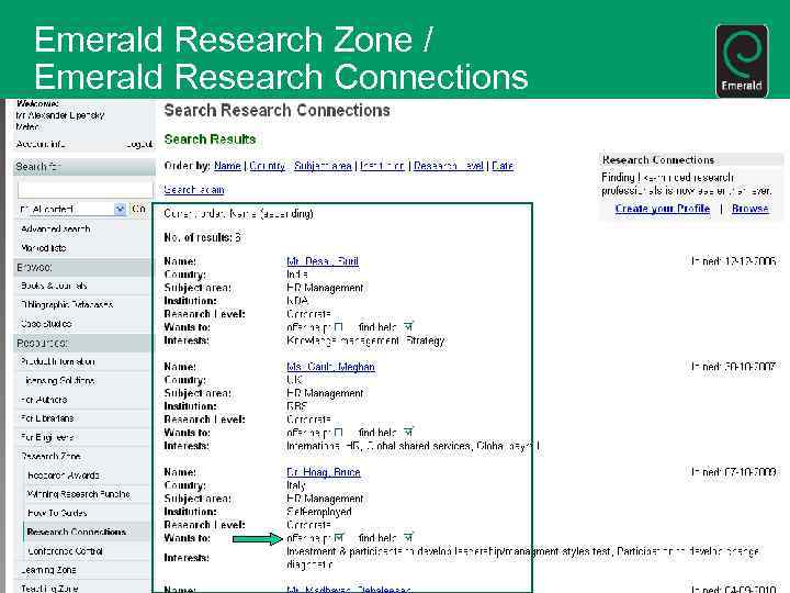 Emerald Research Zone / Emerald Research Connections 