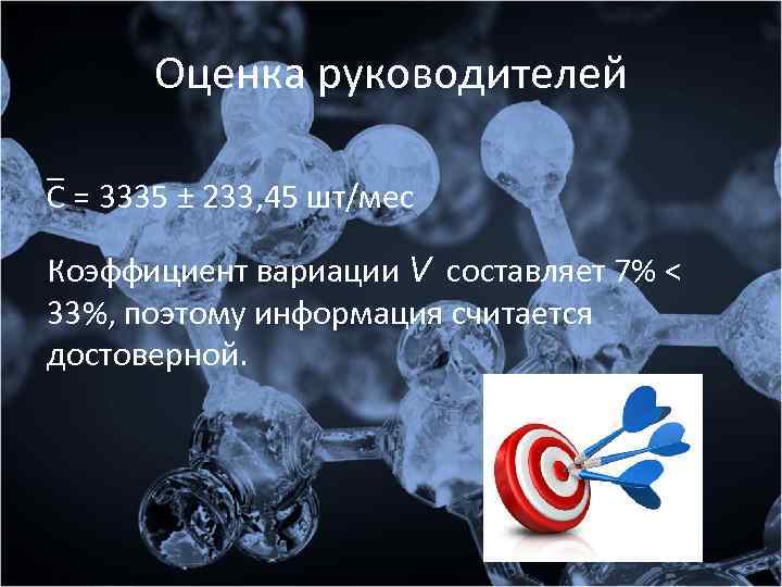 Оценка руководителей _ C = 3335 ± 233, 45 шт/мес Коэффициент вариации V составляет