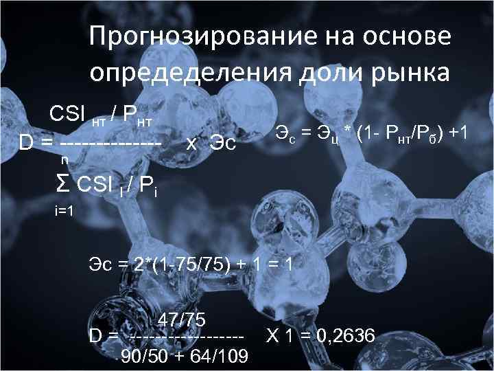 Прогнозирование на основе опредеделения доли рынка CSI нт / Pнт D = -------n x