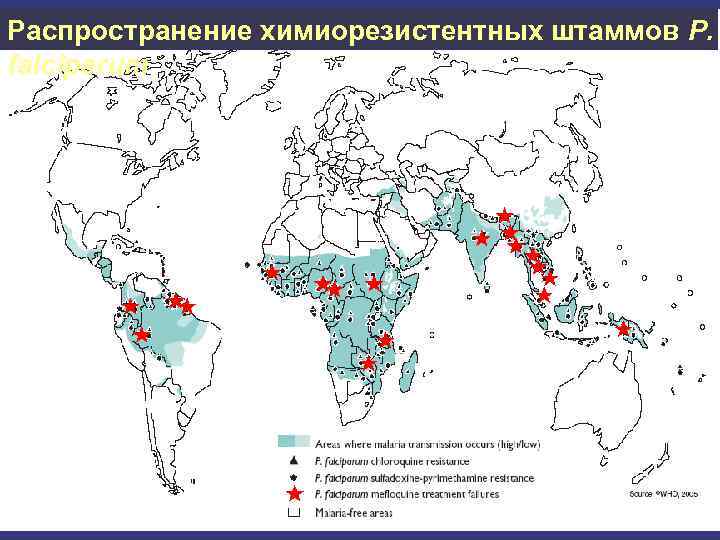 Распространение химиорезистентных штаммов P. falciparum 