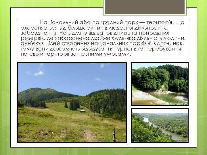 Національний або природний парк — територія, що охороняється від більшості типів людської діяльності та