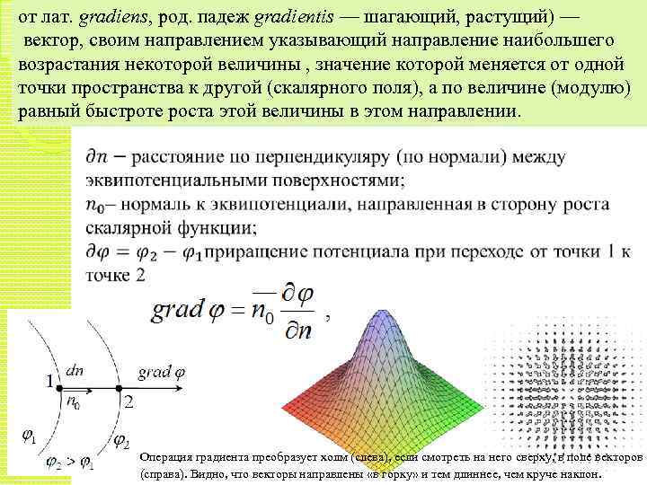 от лат. gradiens, род. падеж gradientis — шагающий, растущий) — вектор, своим направлением указывающий