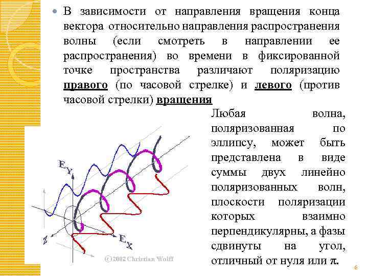  В зависимости от направления вращения конца вектора относительно направления распространения волны (если смотреть