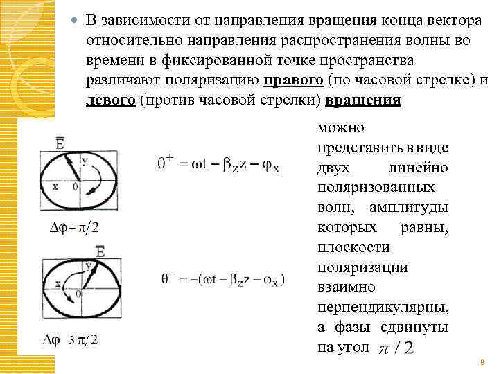  В зависимости от направления вращения конца вектора относительно направления распространения волны во времени