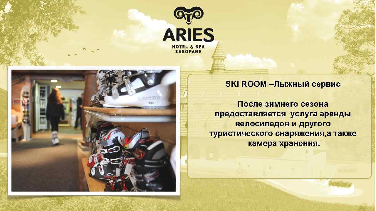 SKI ROOM –Лыжный сервис После зимнего сезона предоставляется услуга аренды велосипедов и другого туристического