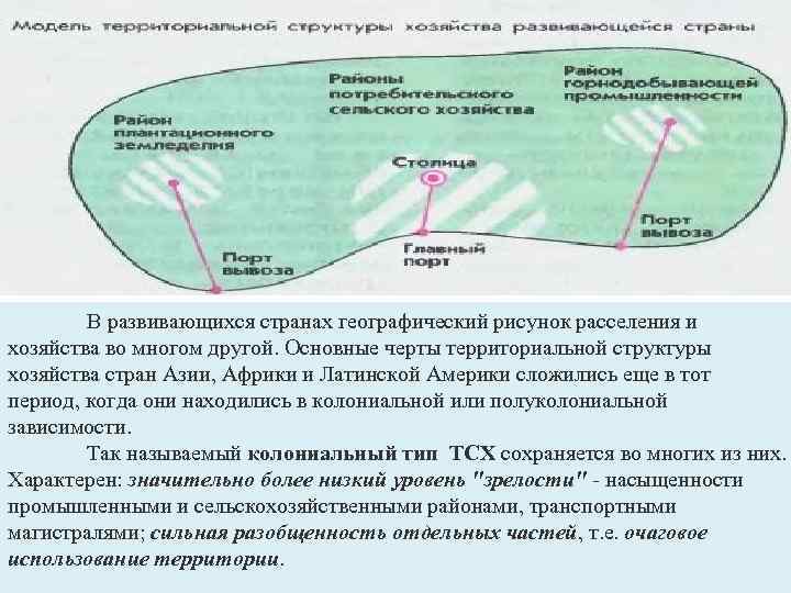 В развивающихся странах географический рисунок расселения и хозяйства во многом другой. Основные черты территориальной