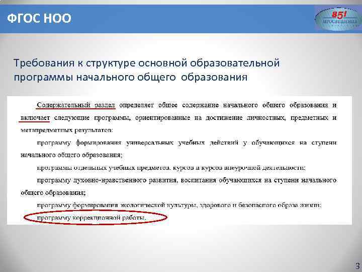 ФГОС НОО Требования к структуре основной образовательной программы начального общего образования 3 