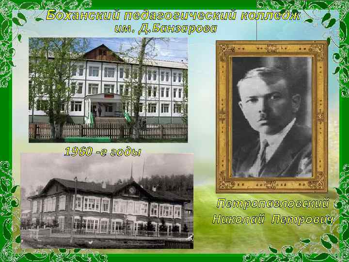 Боханский педагогический колледж им. Д. Банзарова 1960 -е годы Петропавловский Николай Петрович 