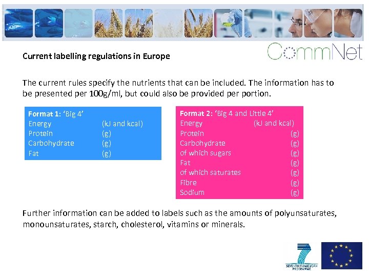 Current labelling regulations in Europe The current rules specify the nutrients that can be