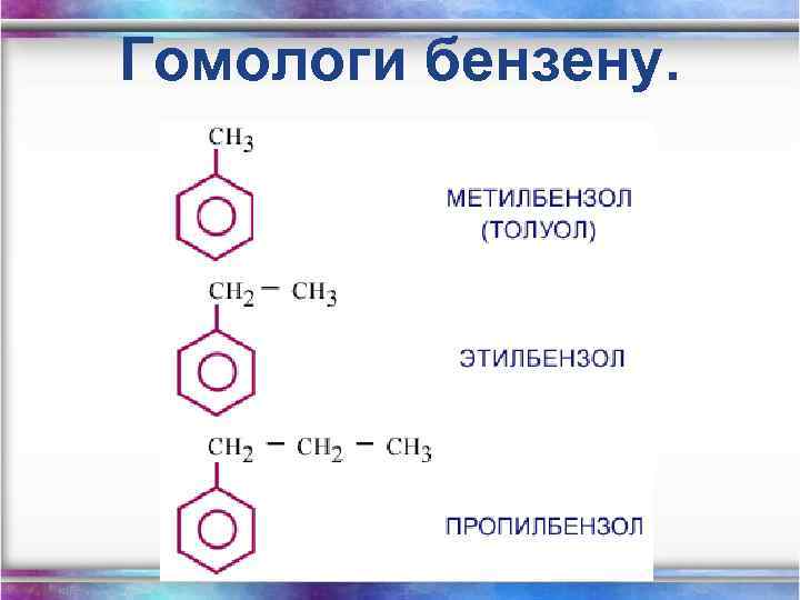 Гомологи бензену. 