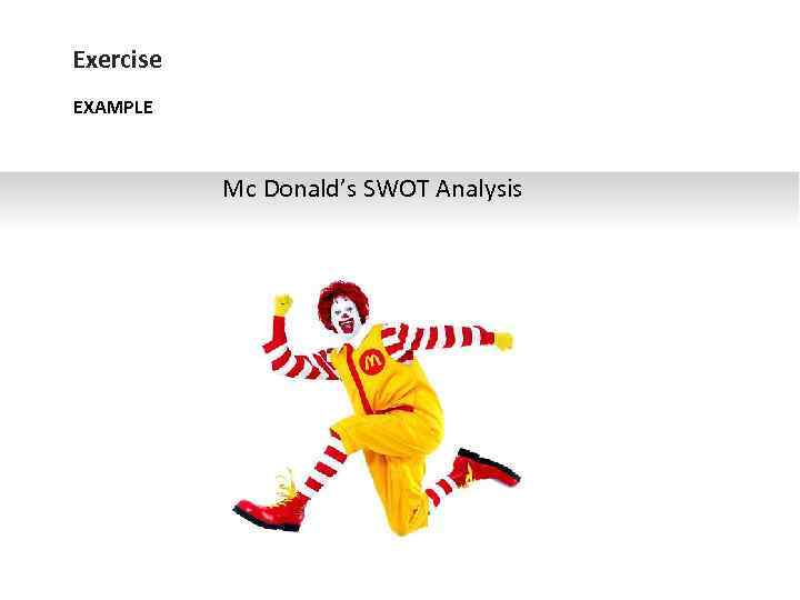 Exercise EXAMPLE Mc Donald’s SWOT Analysis 
