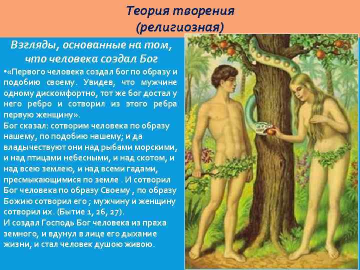 Теория творения (религиозная) Взгляды, основанные на том, что человека создал Бог • «Первого человека