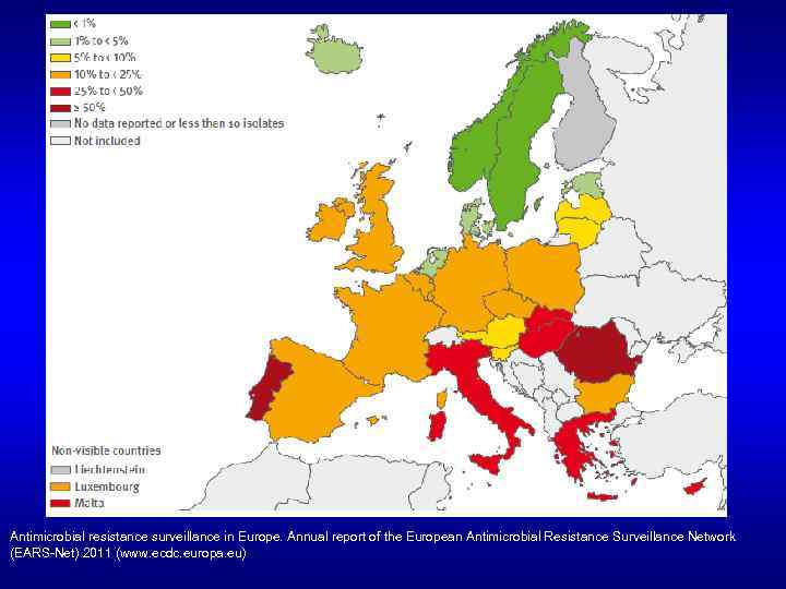 Доля MRSA штаммов в Европе, 2011 Antimicrobial resistance surveillance in Europe. Annual report of