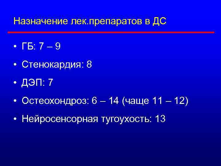 Назначение лек. препаратов в ДС • ГБ: 7 – 9 • Стенокардия: 8 •