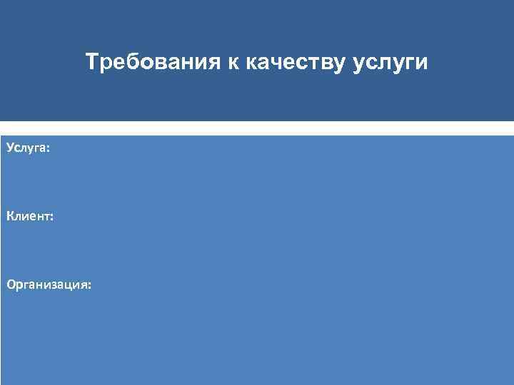 Требования к качеству услуги Услуга: Клиент: Организация: 