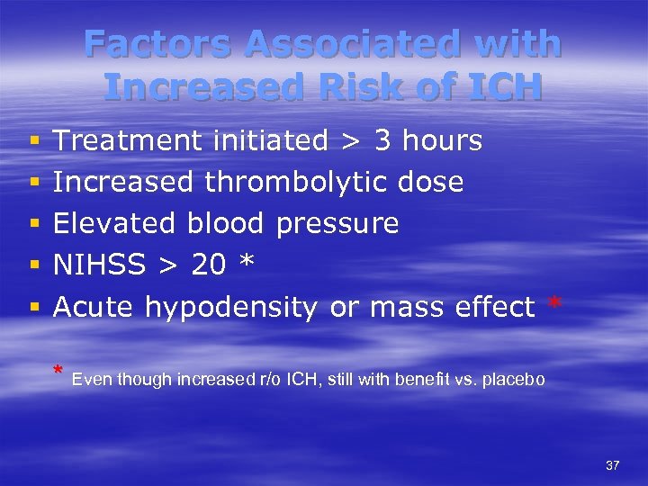 Factors Associated with Increased Risk of ICH § § § Treatment initiated > 3