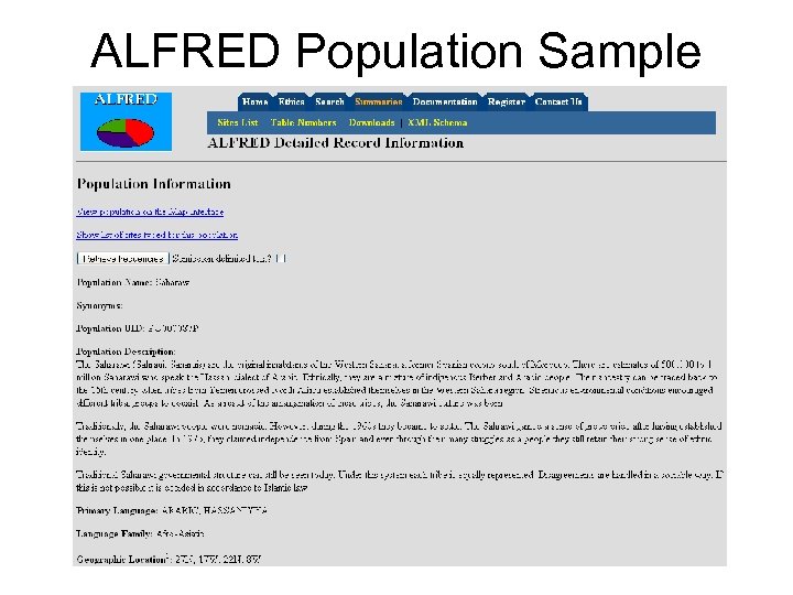 ALFRED Population Sample 