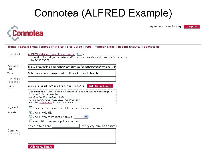 Connotea (ALFRED Example) 
