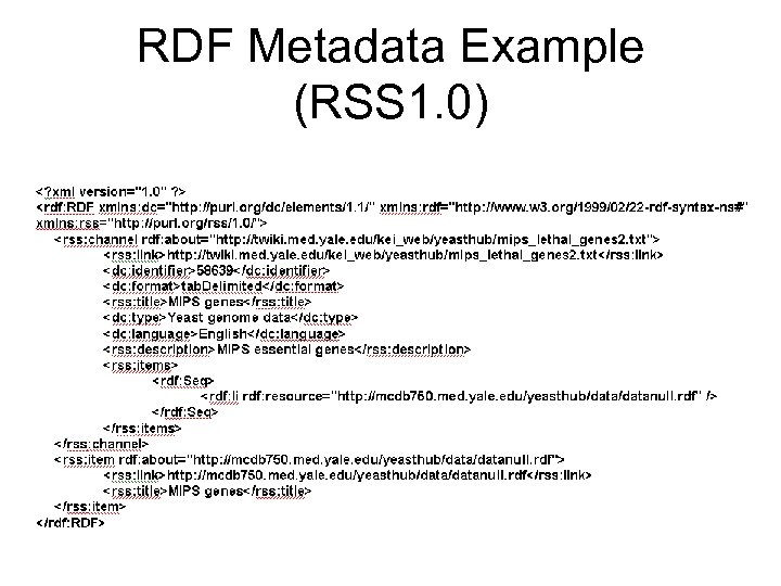RDF Metadata Example (RSS 1. 0) 