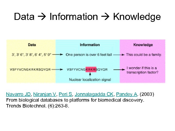 Data Information Knowledge Navarro JD, Niranjan V, Peri S, Jonnalagadda CK, Pandey A. (2003)