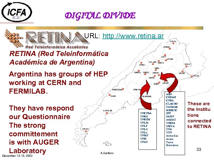 DIGITAL DIVIDE URL: http: //www. retina. ar RETINA (Red Teleinformática Académica de Argentina) Argentina