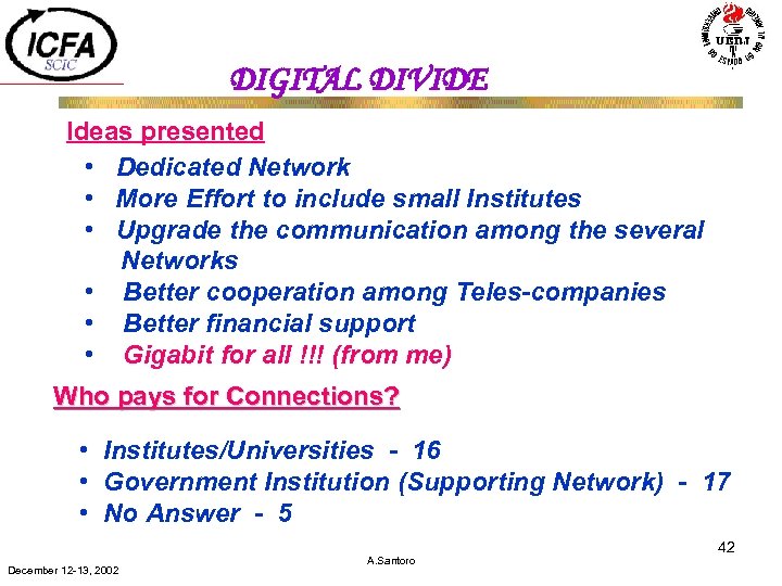 DIGITAL DIVIDE Ideas presented • Dedicated Network • More Effort to include small Institutes