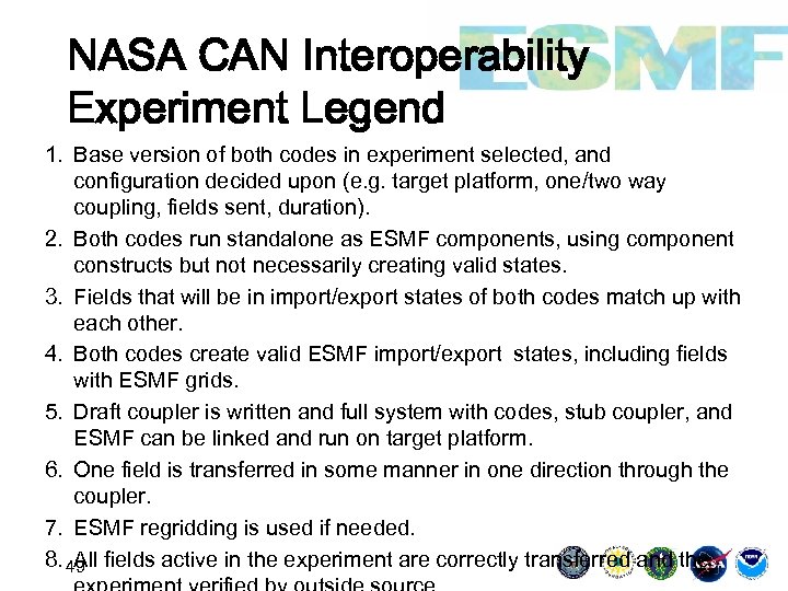 NASA CAN Interoperability Experiment Legend 1. Base version of both codes in experiment selected,