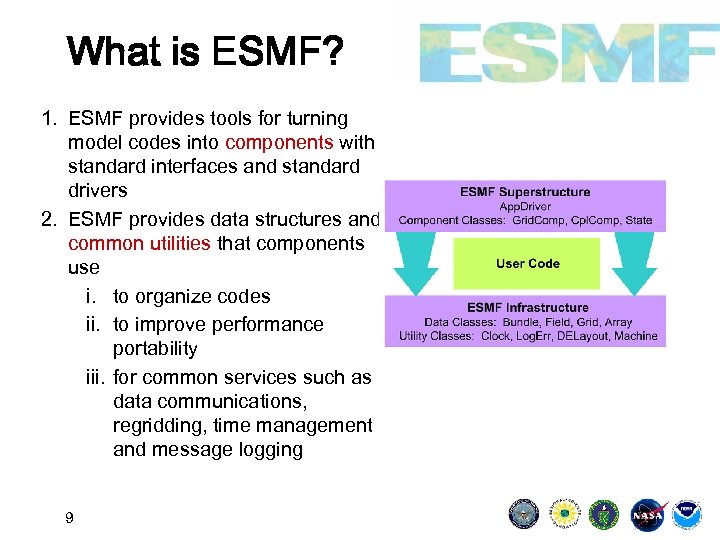 What is ESMF? 1. ESMF provides tools for turning model codes into components with