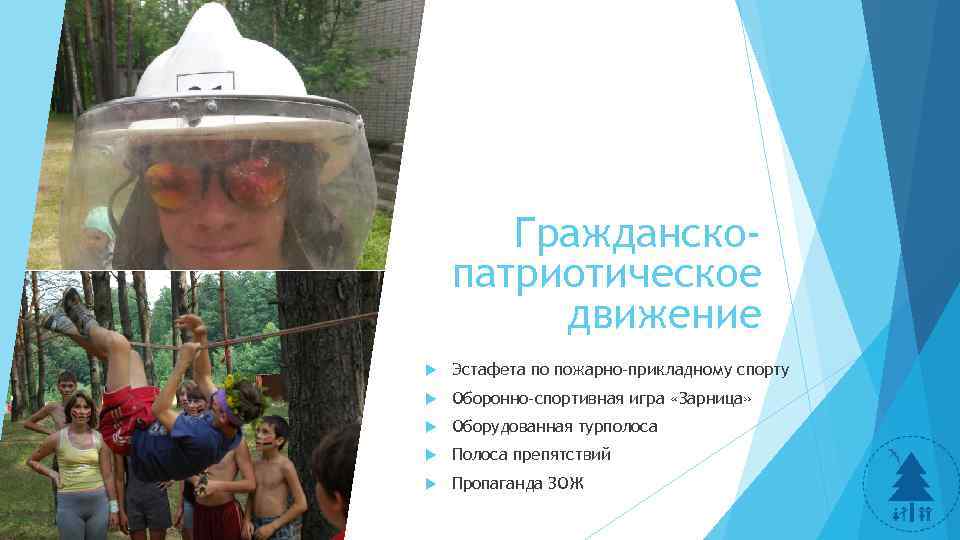 Гражданскопатриотическое движение Эстафета по пожарно-прикладному спорту Оборонно-спортивная игра «Зарница» Оборудованная турполоса Полоса препятствий Пропаганда