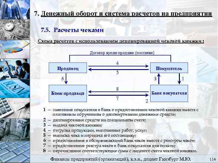 7. Денежный оборот и система расчетов на предприятии 7. 5. Расчеты чеками Схема расчетов