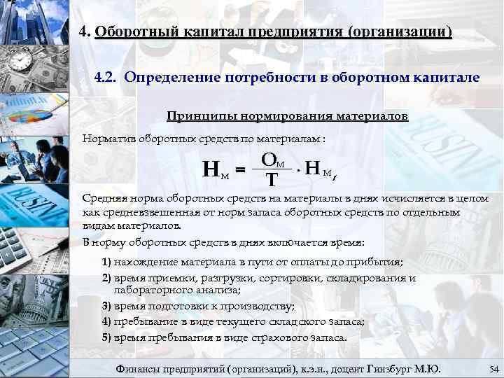 4. Оборотный капитал предприятия (организации) 4. 2. Определение потребности в оборотном капитале Принципы нормирования