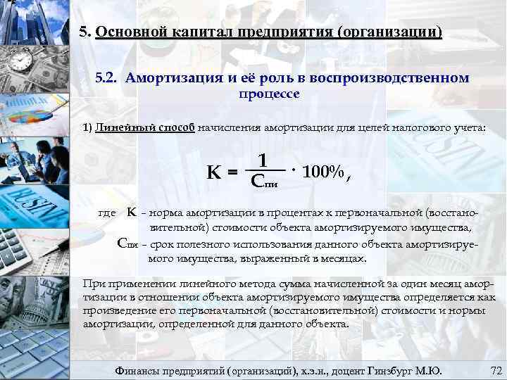 5. Основной капитал предприятия (организации) 5. 2. Амортизация и её роль в воспроизводственном процессе