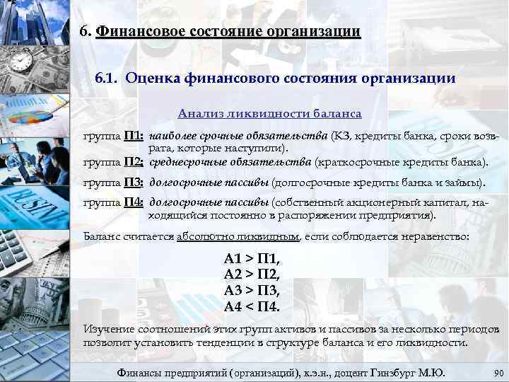 6. Финансовое состояние организации 6. 1. Оценка финансового состояния организации Анализ ликвидности баланса группа