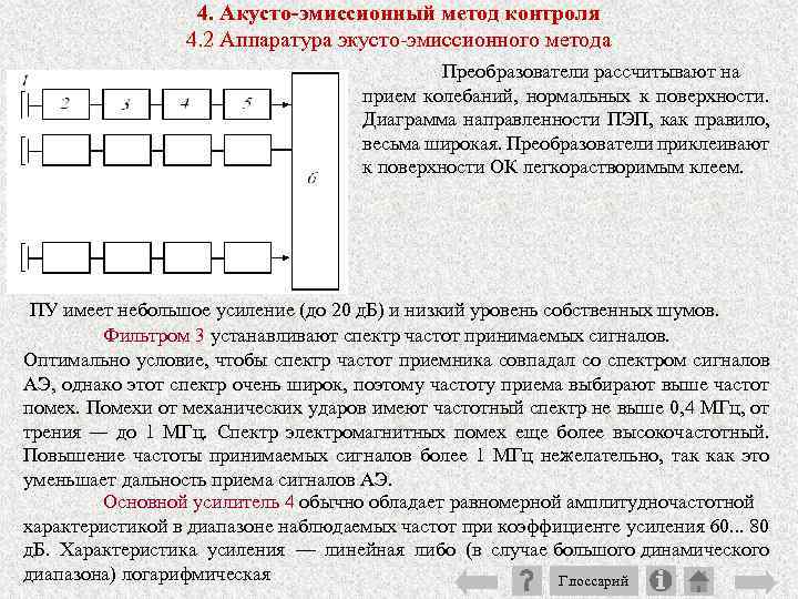 4. Акусто-эмиссионный метод контроля 4. 2 Аппаратура экусто эмиссионного метода Преобразователи рассчитывают на прием