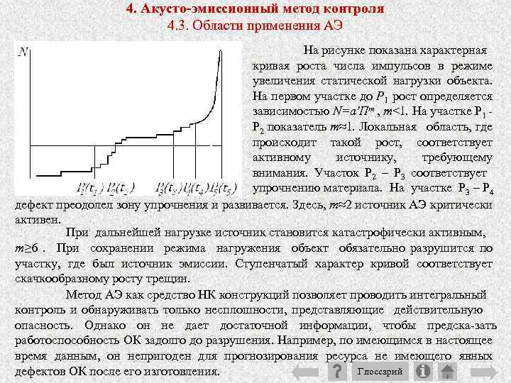 4. Акусто-эмиссионный метод контроля 4. 3. Области применения АЭ На рисунке показана характерная кривая