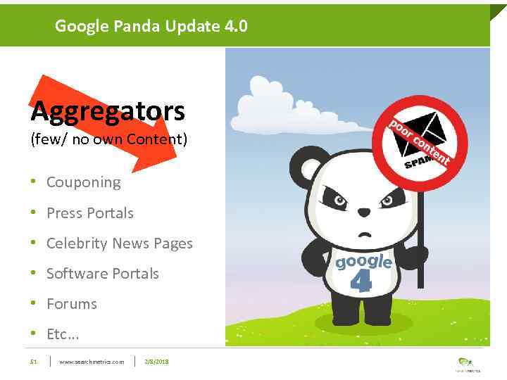 Google Panda Update 4. 0 Aggregators (few/ no own Content) • Couponing • Press
