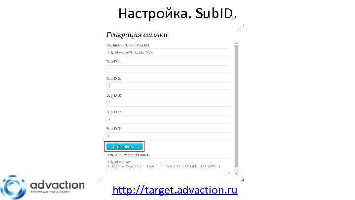 Настройка. Sub. ID. http: //target. advaction. ru 