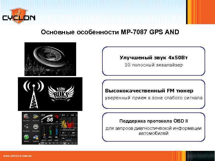 Основные особенности MP-7087 GPS AND Улучшеный звук 4 х50 Вт 10 полосный эквалайзер Высококачественный