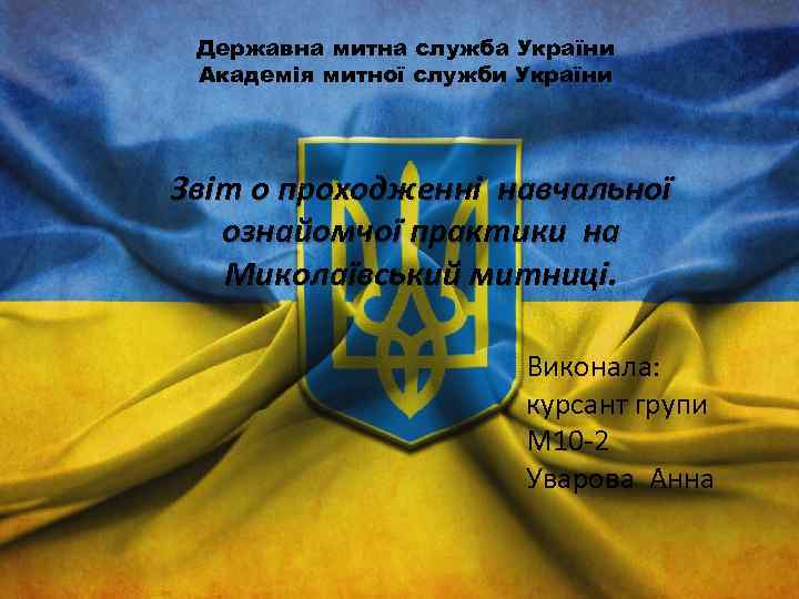 Державна митна служба України Академія митної служби України Звіт о проходженні навчальної ознайомчої практики