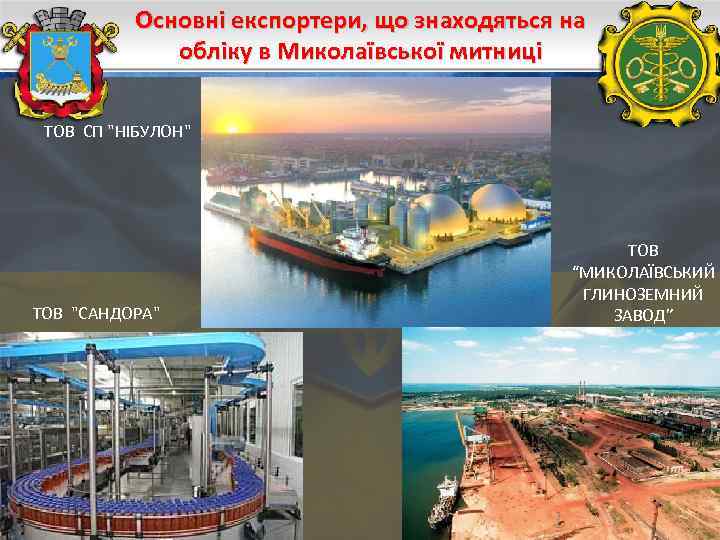 Основні експортери, що знаходяться на обліку в Миколаївської митниці ТОВ СП "НІБУЛОН" ТОВ "САНДОРА"