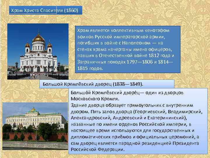 Храм Христа Спасителя (1860) Храм является коллективным кенотафом воинов Русской императорской армии, погибших в